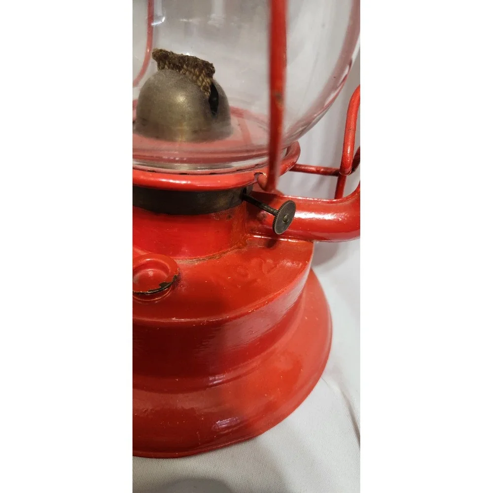 Vintage Red PRISCO No 2 Hurricane Lantern Kerosene Oil Lamp Glass Globe Rustic
